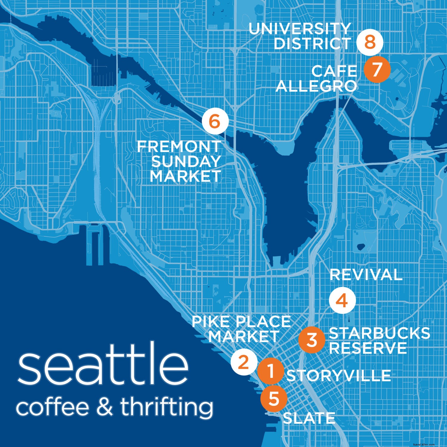 シアトルのコーヒーショップとスリフティングツアー[MAP] 