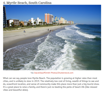 Myrtle Beach nominata la migliore città in cui trasferirsi nel 2019 
