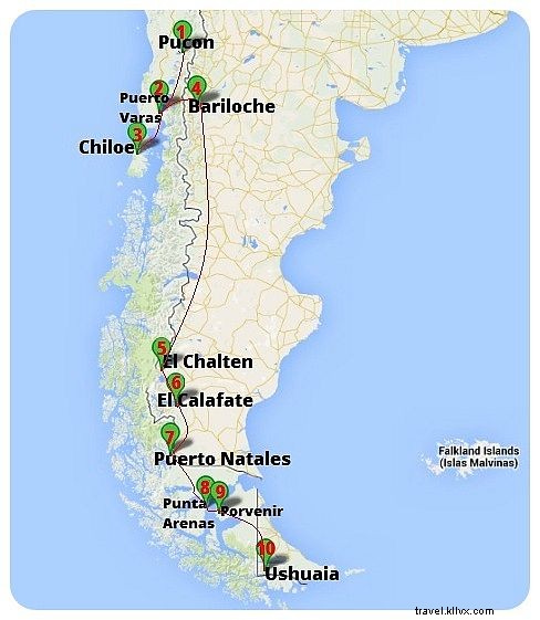 De Pucón a Ushuaia:nuestra ruta por la Patagonia