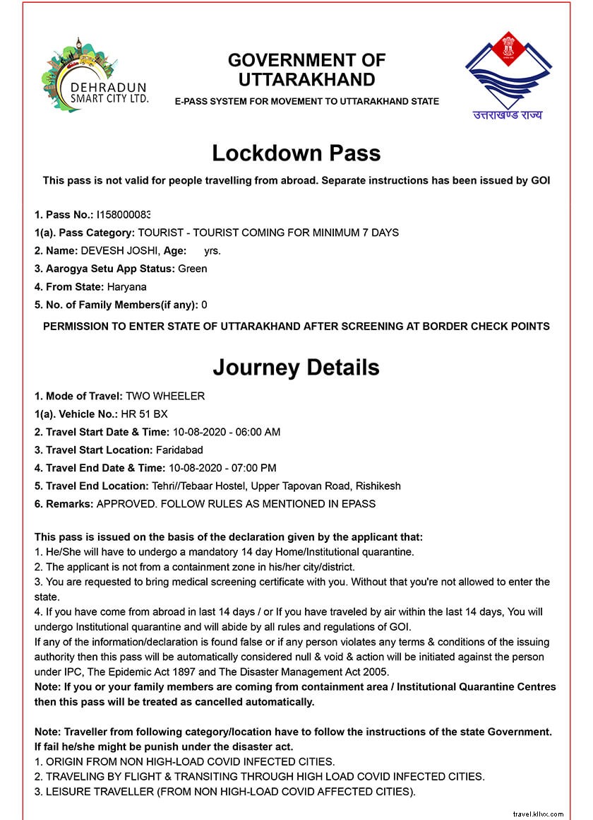 Aturan Perjalanan Uttarakhand Selama COVID