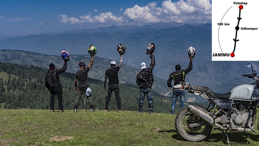 Itinerario di viaggio in moto da Jammu a Killar:Basholi, Sarthal, Bhaderwah, Gulabgarh, Patnitop