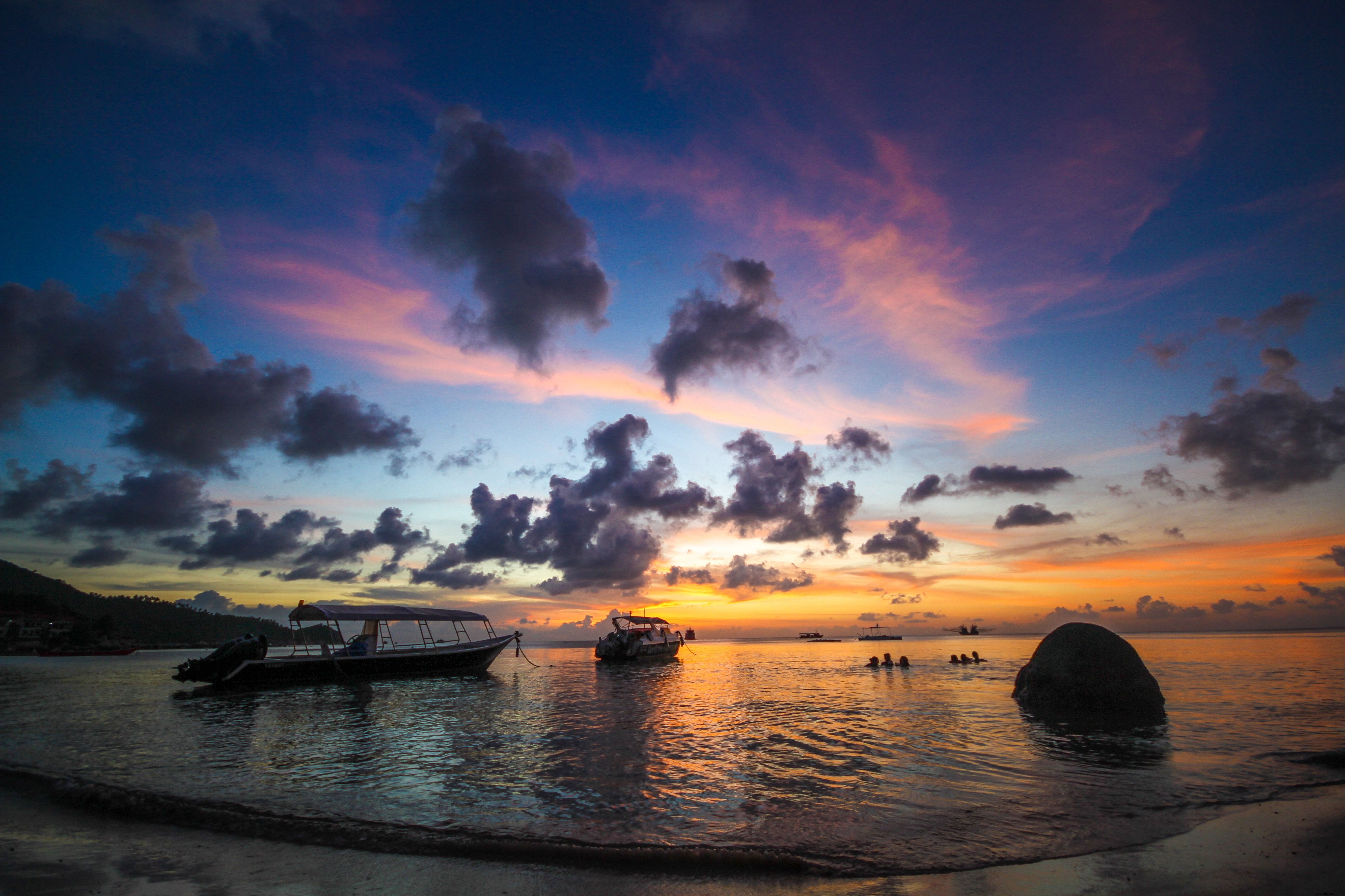 plage, coucher soleil, thaïlande, photo