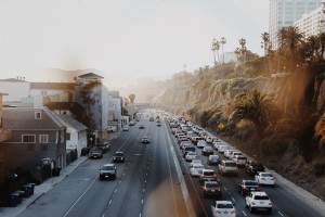 高速道路の写真の画像の太陽光フレア