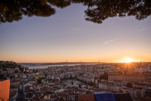 Matahari Terbenam Di Atas Lisbon Foto Portugal