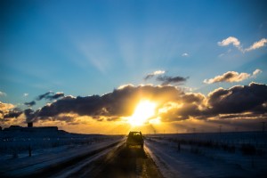 Coucher de soleil sur l autoroute d Islande Photo