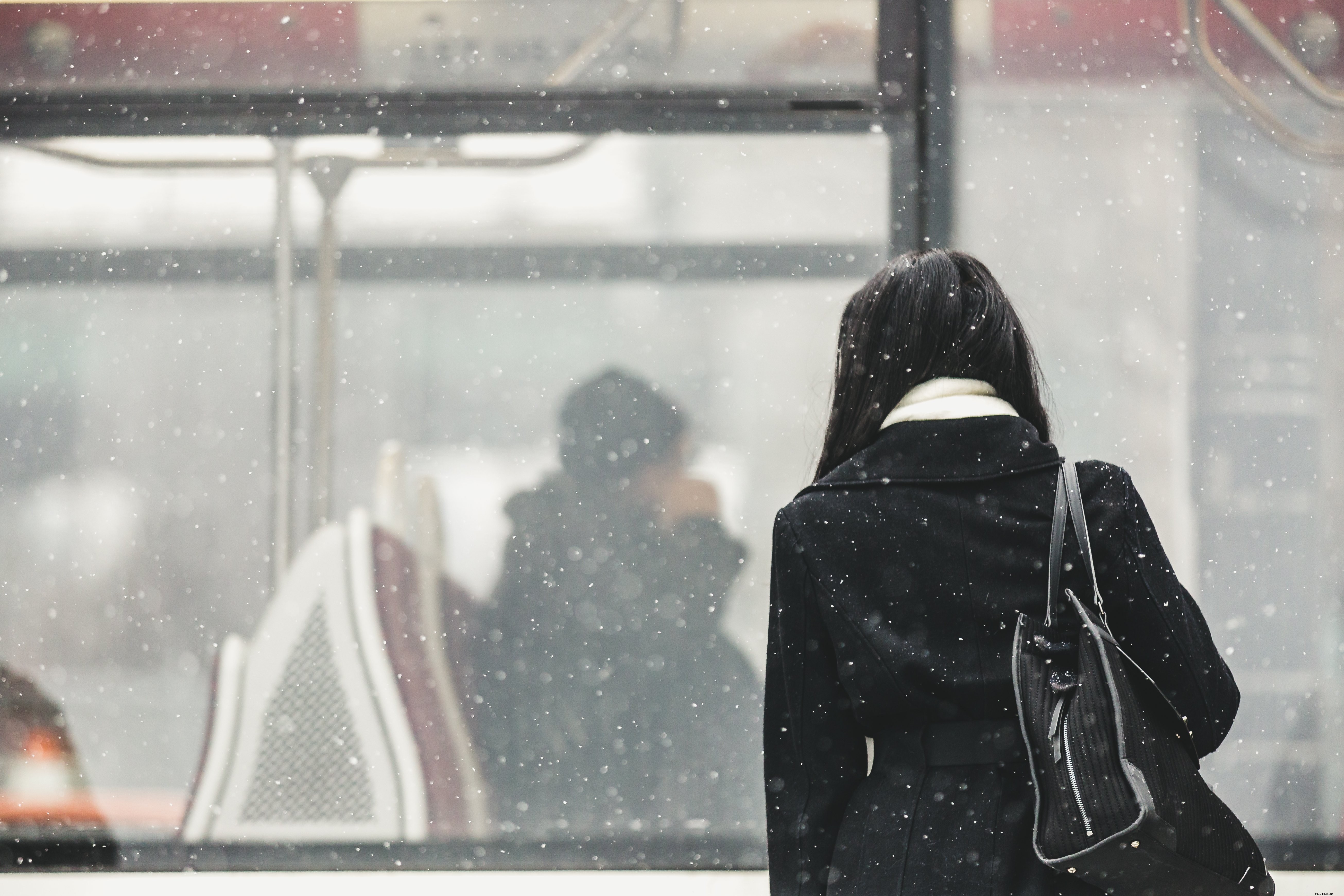 Attendre le transit dans la neige Photo