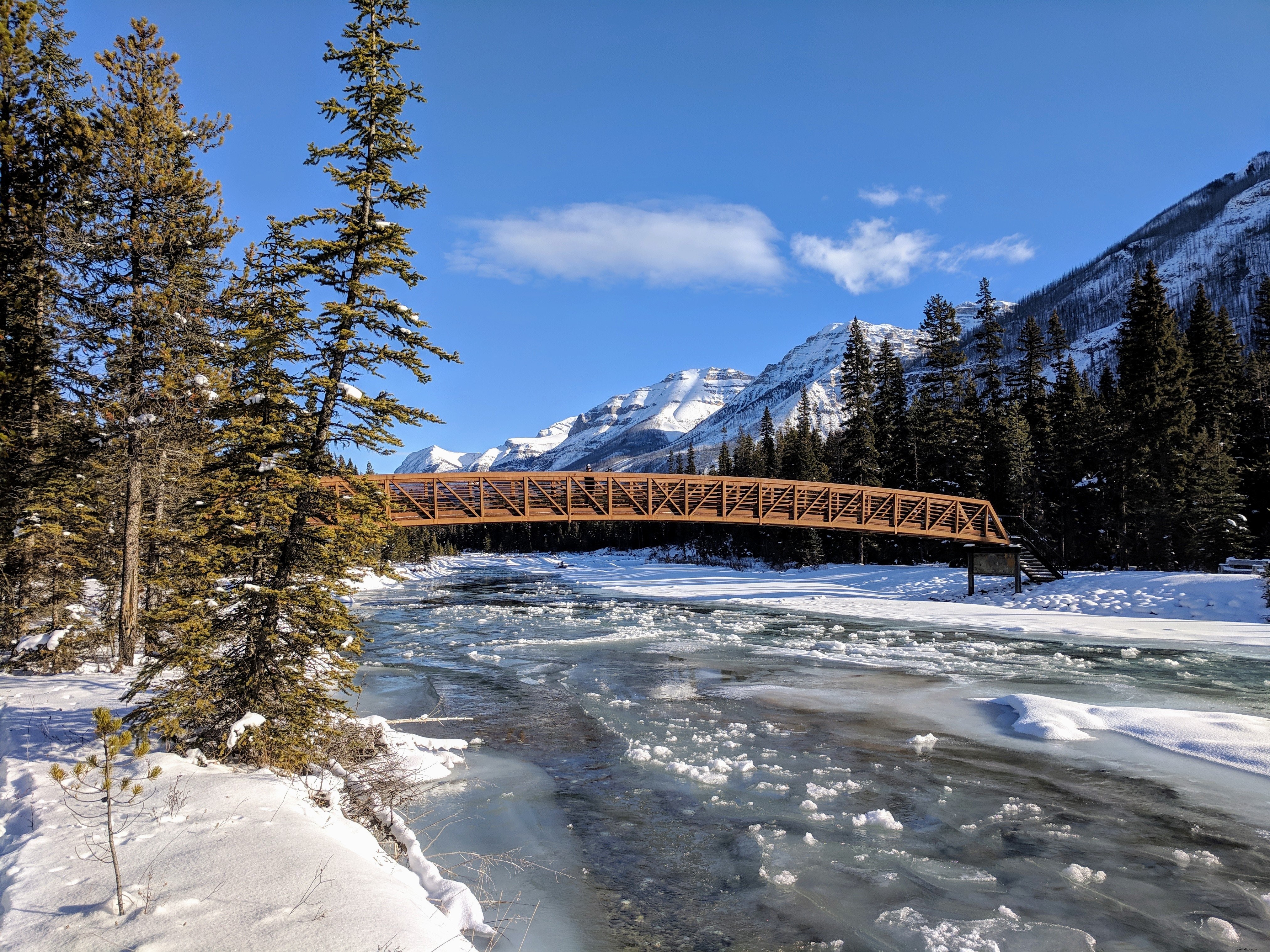Foto de uma ponte de um rio congelado