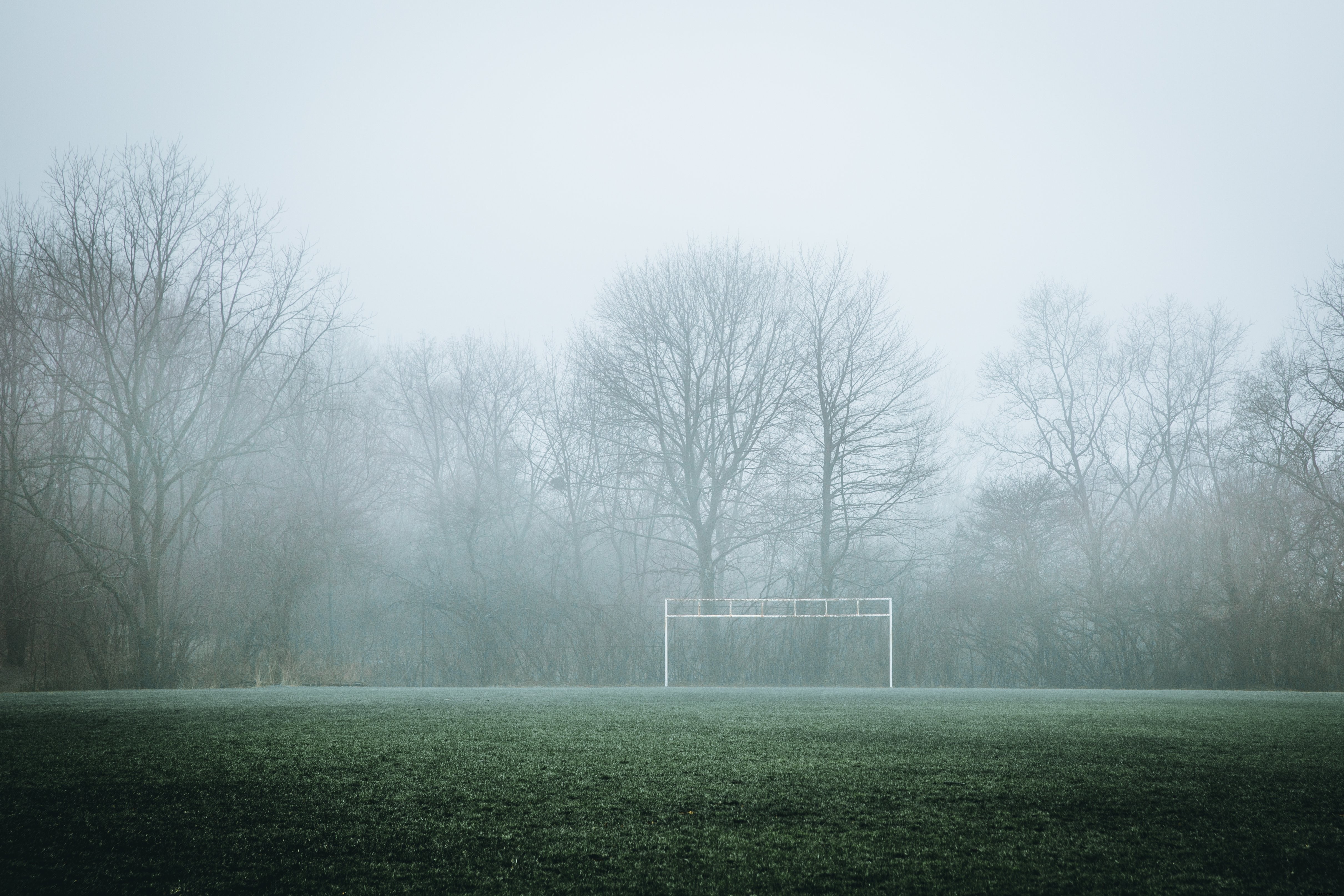 Vista inquietante di un lato di un campo da calcio foto