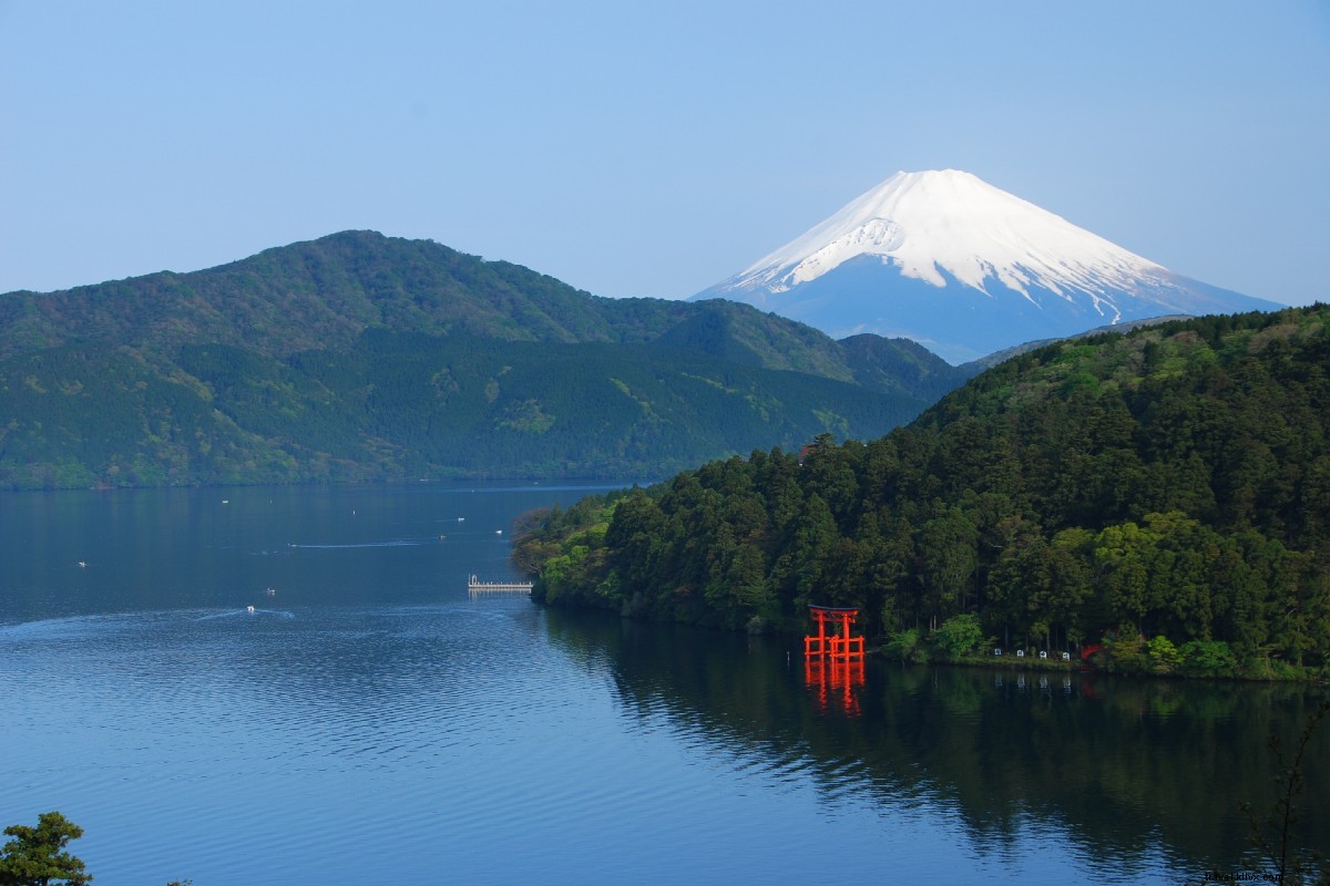 東京から電車に乗って大きな仏像を発見し、 きらめく湖、 と富士山を間近で 