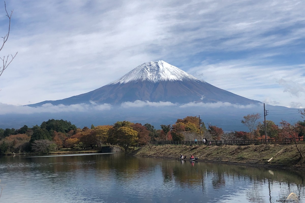 東京から電車に乗って大きな仏像を発見し、 きらめく湖、 と富士山を間近で 