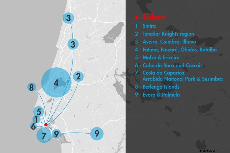 リスボンからの19の最高の日帰り旅行（地域別の地図付き） 