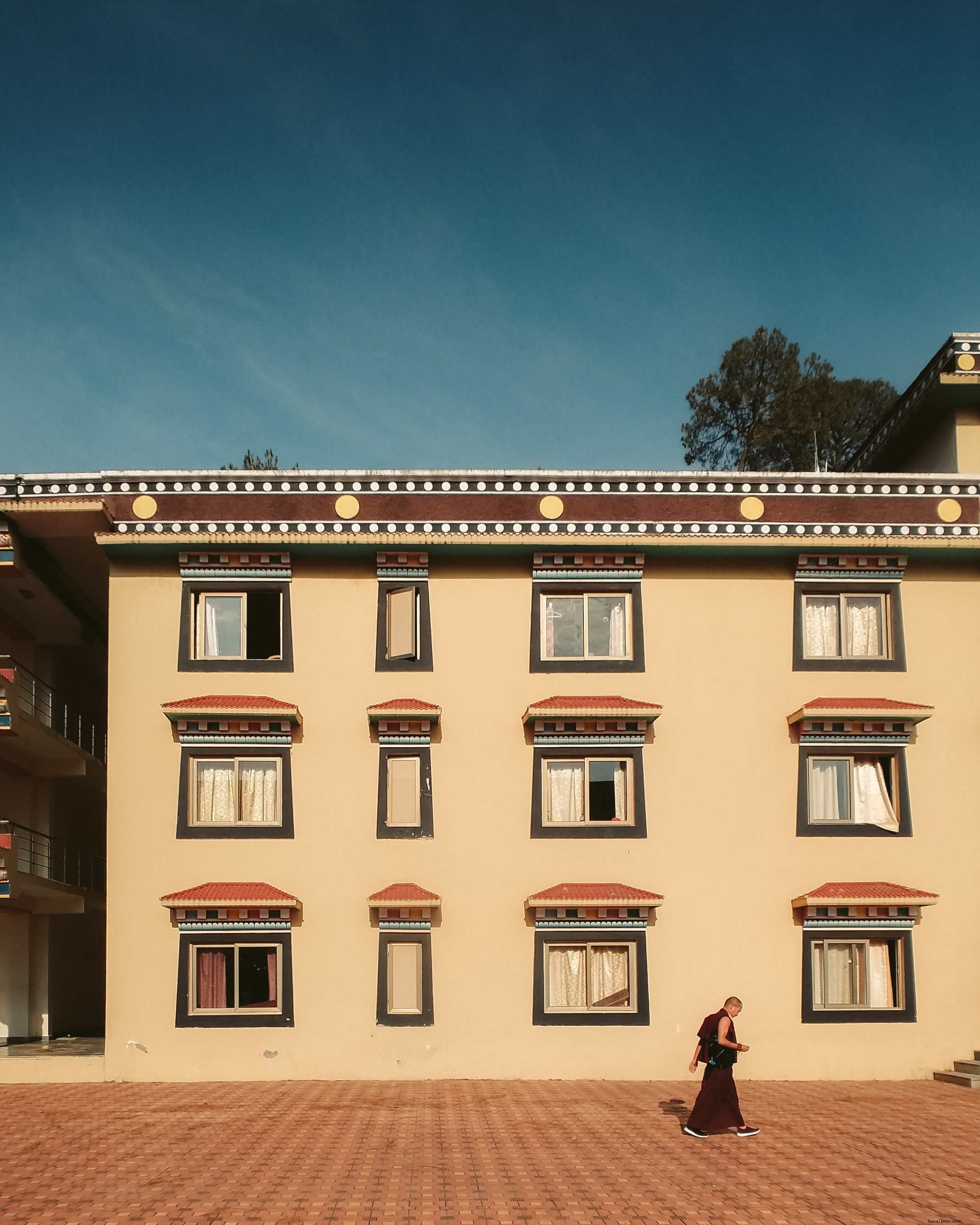 Monk camina más allá de la foto del edificio 