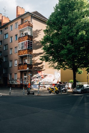 Bangunan Rendah Dengan Graffiti Dan Foto Pohon Hijau Besar 