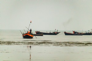 Bateaux de pêche regroupés sur la photo de l eau 