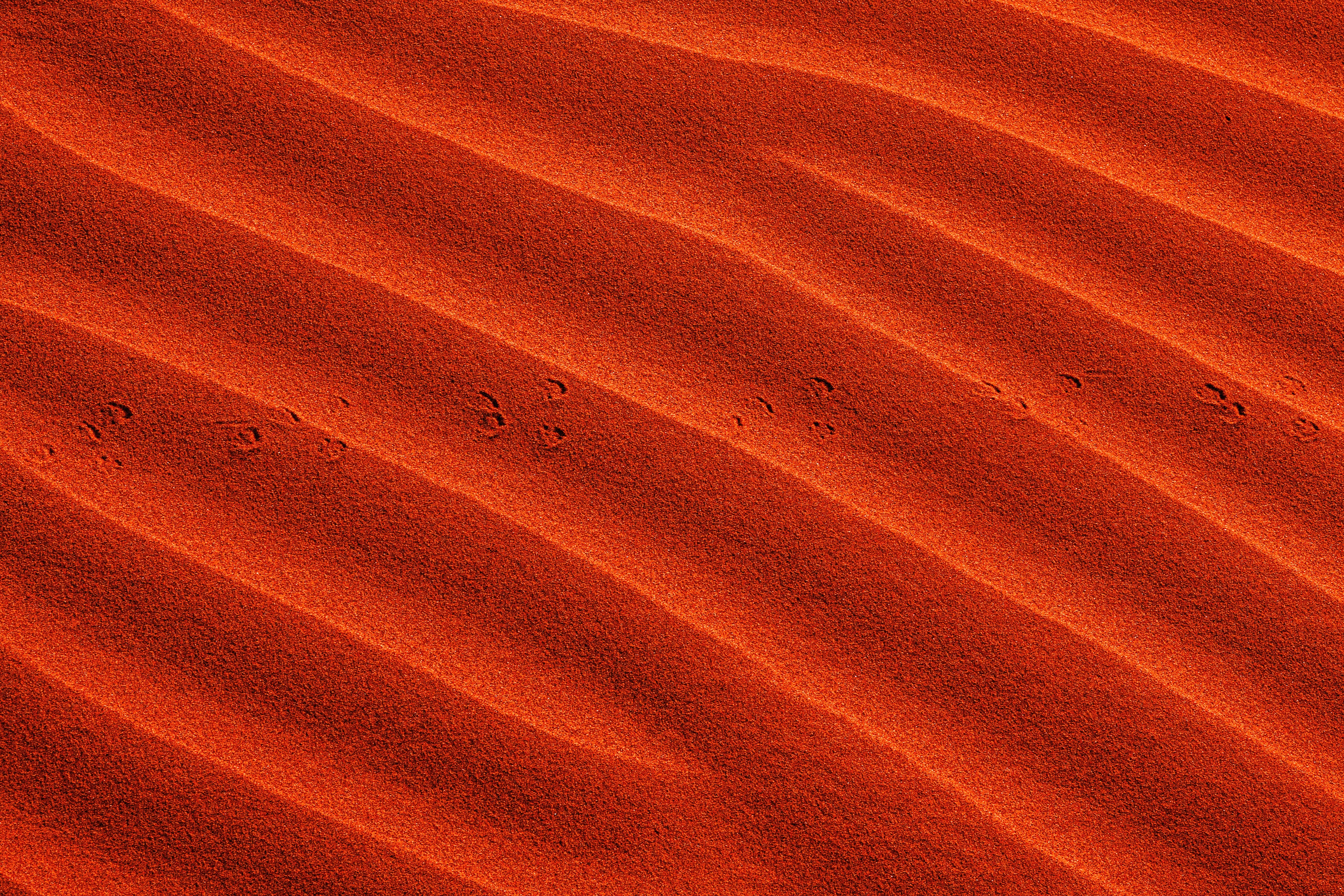 Onde nella vibrante sabbia arancione con piccole impronte foto 