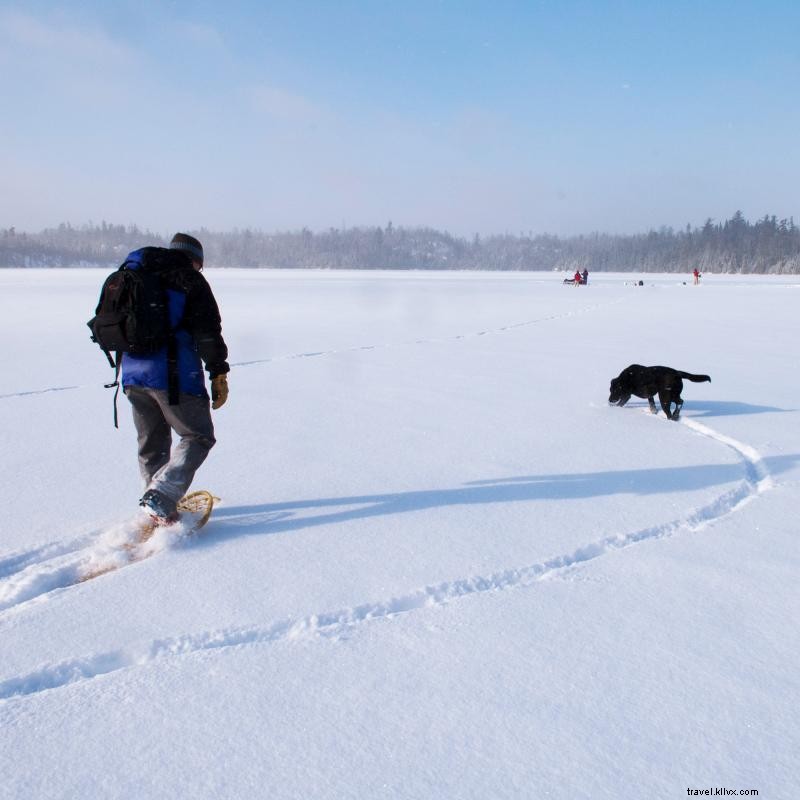 Sapatos de neve no vasto deserto de Minnesota 