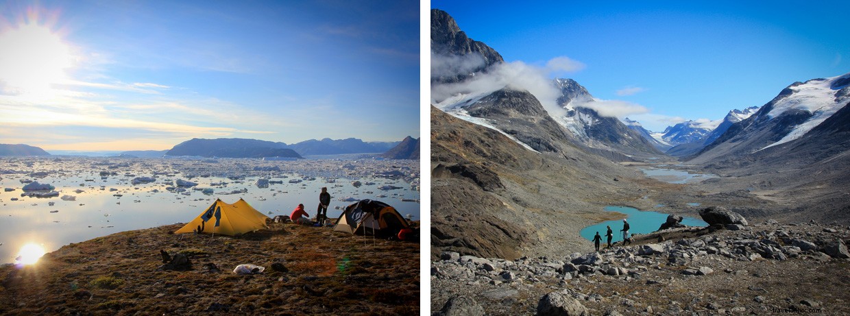 Mochileros en la naturaleza en el este de Groenlandia 